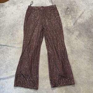 City Chic Pants Womens Size XS/14 Brown All Over Sequin Wide Leg Disco‎ Party